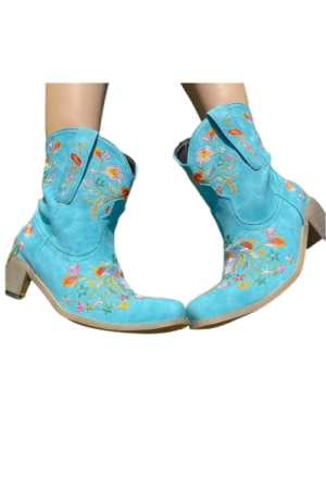 Bottes cowboy femme Daim Bleu ciel 9-10.5- image principale - chic botte femme (1)