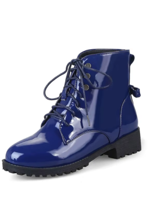 Bottes cuir à lacets femme bleu - image principale- chic botte femme