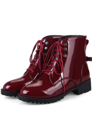 Bottes cuir à lacets femme rouge - image principale - chic botte femme