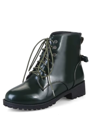Bottes cuir à lacets femme vert- image principale- chic botte femme