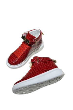 Bottes mi-haute femme cuir italienne Rouge - image principale - chic bottes femme