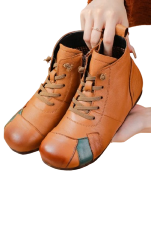 Bottes platte femme cuir italienne Marron - image principale - chic bottes femme