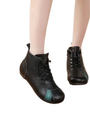Bottes platte femme cuir italienne Noir - image principale - chic bottes femme