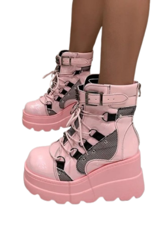 Bottes noires talons compensés rose - image principale - chic bottes femme