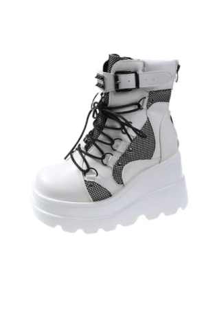 Bottes talons blanc compensés - image principale - chic bottes femme