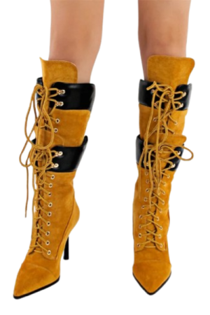 Bottes mi-mollet jaune moutarde femme - image principale - chic bottes femme