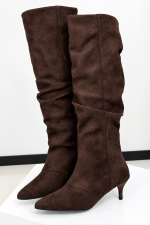Bottes hautes femme en faux daim, bout pointu