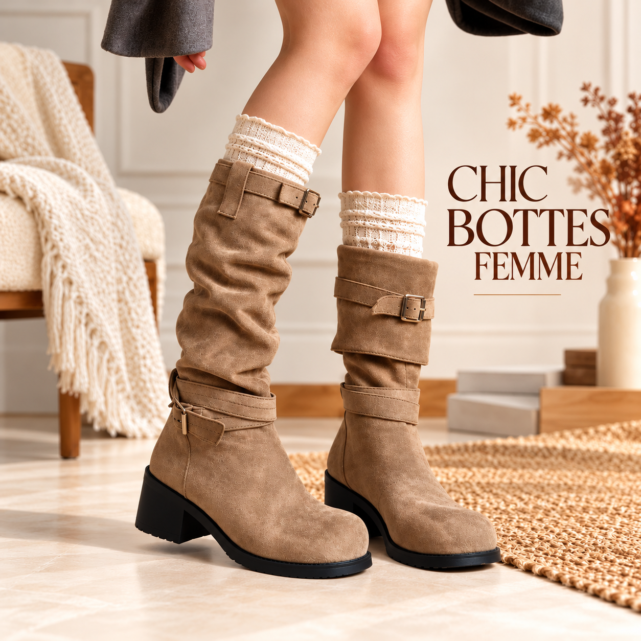 Bottes mi-mollet style western à talon épais — femme count(title)% Bottes mi-mollet style western à talon épais — femme