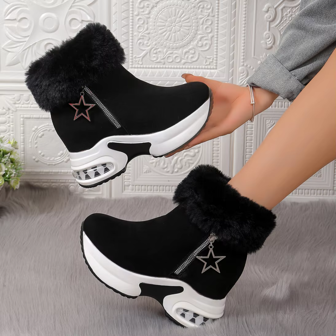 Bottes compensées à fourrure, talon plateforme hiver count(title)% Bottes compensées à fourrure, talon plateforme hiver — vue principale