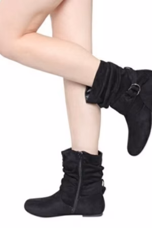 Bottes courtes en daim femme, zip latéral et ceinture — vue principale