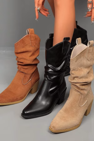 Bottes d'équitation femme à bout pointu, tige mi-mollet et talon bloc — vue principale