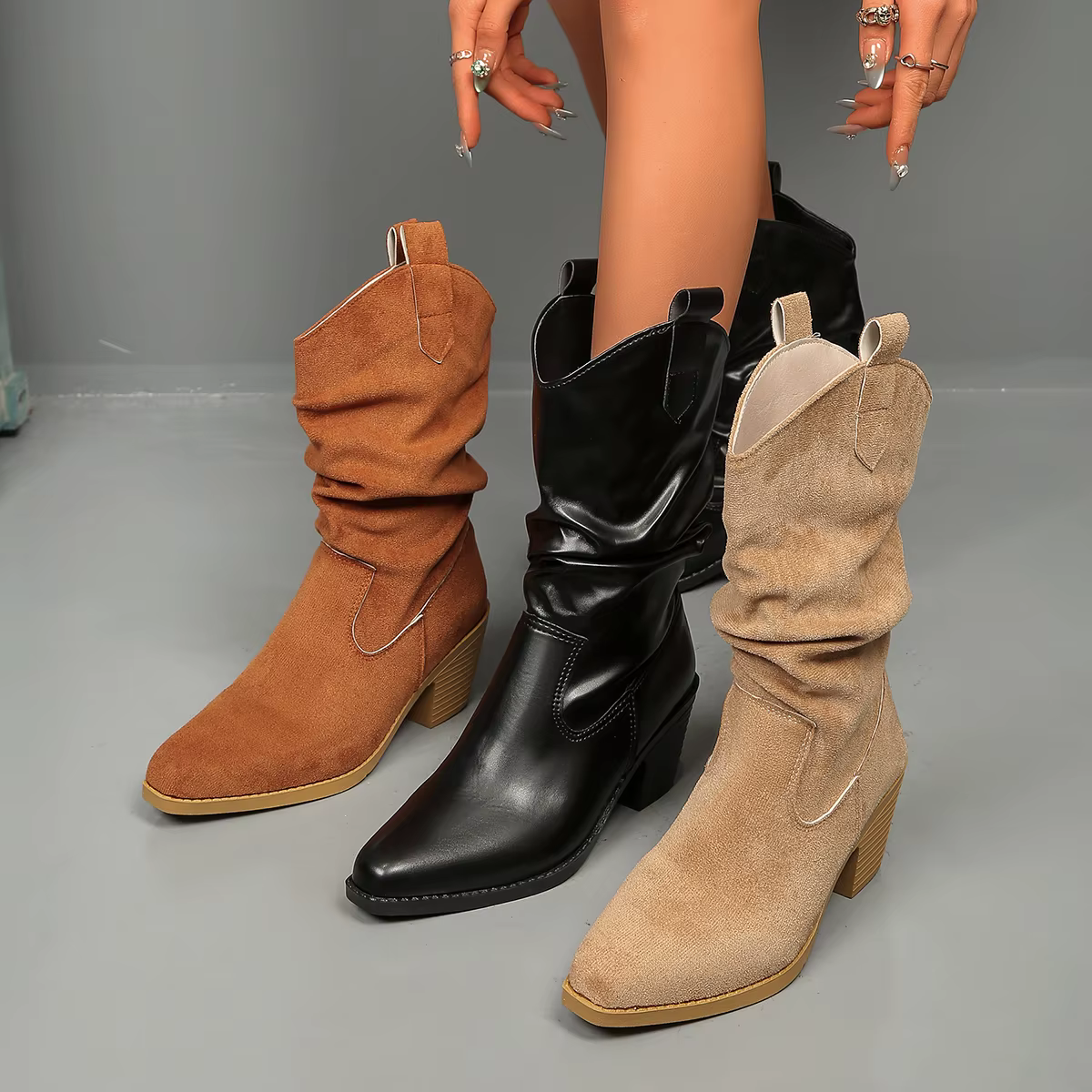 Bottes d'équitation femme à bout pointu, tige mi-mollet et talon bloc count(title)% Bottes d'équitation femme à bout pointu, tige mi-mollet et talon bloc — vue principale