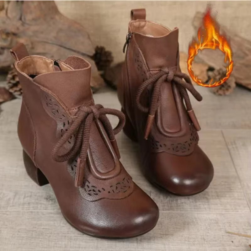 Bottes d'hiver femme cuir PU, fourrées ou non, talon bloc élégant count(title)% Bottes d'hiver femme cuir PU, fourrées ou non, talon bloc élégant — vue principale