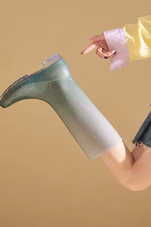 Bottes de pluie dégradées Rose à Blanc – PVC pailleté — vue principale