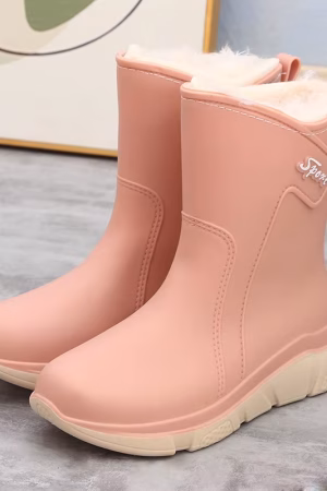 Bottes de pluie fourrées mi-mollet femme, antidérapantes — vue principale