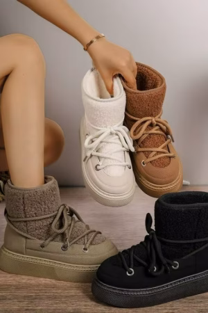 Bottes femme fourrées à semelle épaisse, lacets, hiver — vue principale