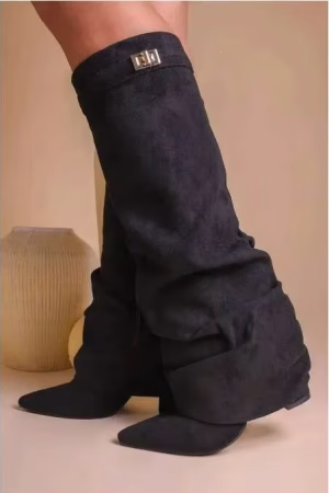Bottes femme mi-mollet à bout pointu et talon épais — vue principale