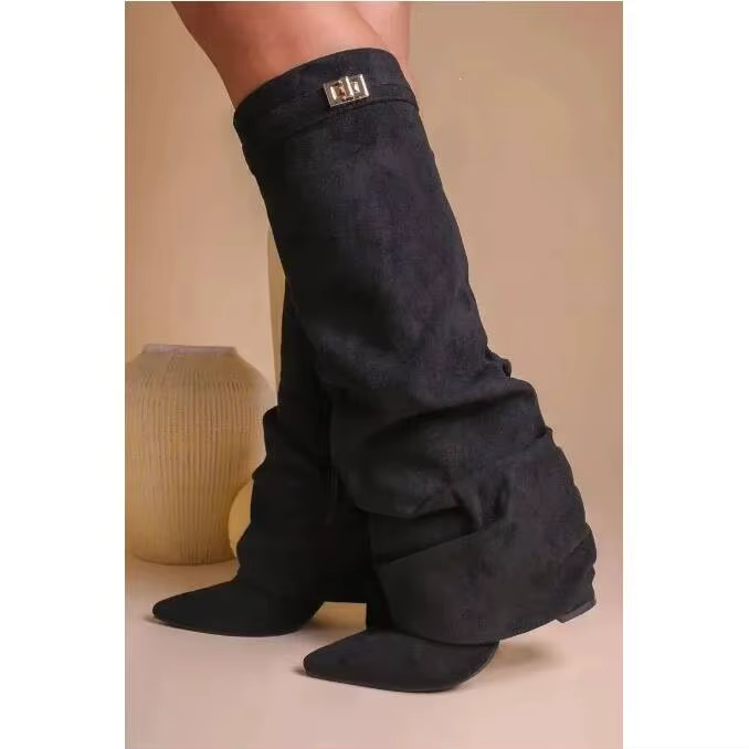 Bottes femme mi-mollet à bout pointu et talon épais count(title)% Bottes femme mi-mollet à bout pointu et talon épais — vue principale