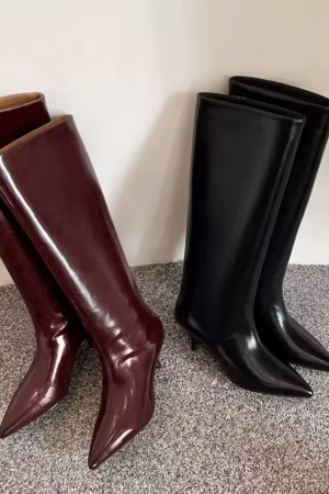 Bottes hautes femme bout pointu talon bas élégantes — vue principale