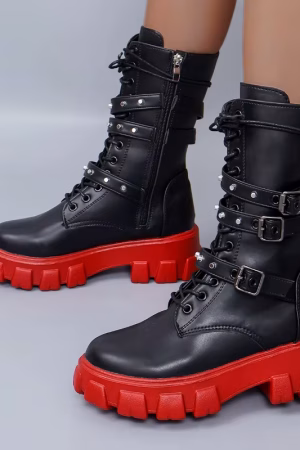 Bottes mi-mollet en cuir PU, semelle crantée — vue principale