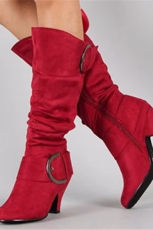 Bottes mi-mollet talon haut en faux daim fourrées — vue principale
