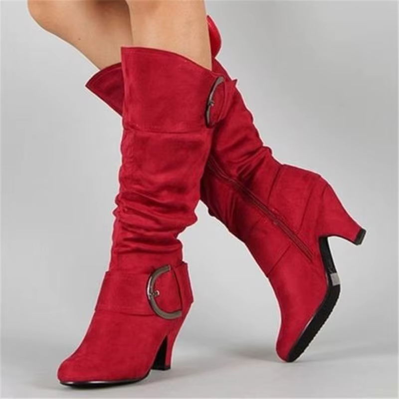 Bottes mi-mollet talon haut en faux daim fourrées count(title)% Bottes mi-mollet talon haut en faux daim fourrées — vue principale