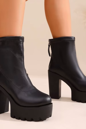 Bottes plateforme femme talon épais, cuir, semelle crantée — vue principale