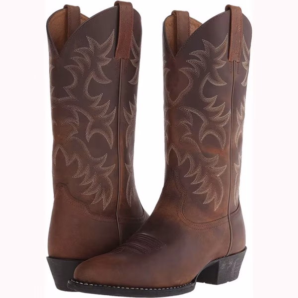 Bottes western mi-mollet homme en cuir PU, motif brodé, talon moyen — vue de profil