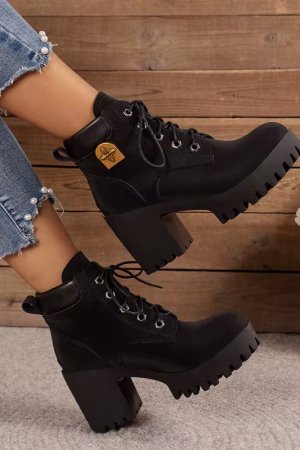 Bottines à lacets talon bloc femme, semelle crantée — vue principale