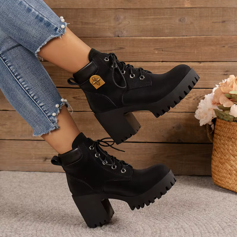 Bottines à lacets talon bloc femme, semelle crantée count(title)% Bottines à lacets talon bloc femme, semelle crantée — vue principale