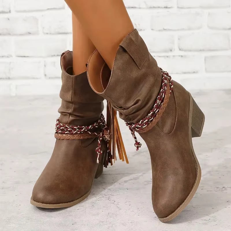 Bottines cowboy femme en cuir synthétique marron count(title)% Bottines cowboy femme en cuir synthétique marron — vue principale