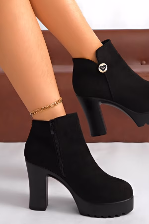 Bottines talons hauts en daim plateforme antidérapante noir — vue principale