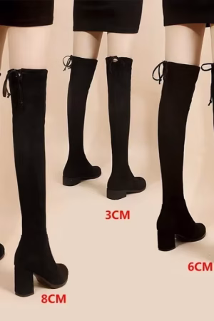 Cuissardes faux daim noir talon bloc 3/6/8 cm — vue principale
