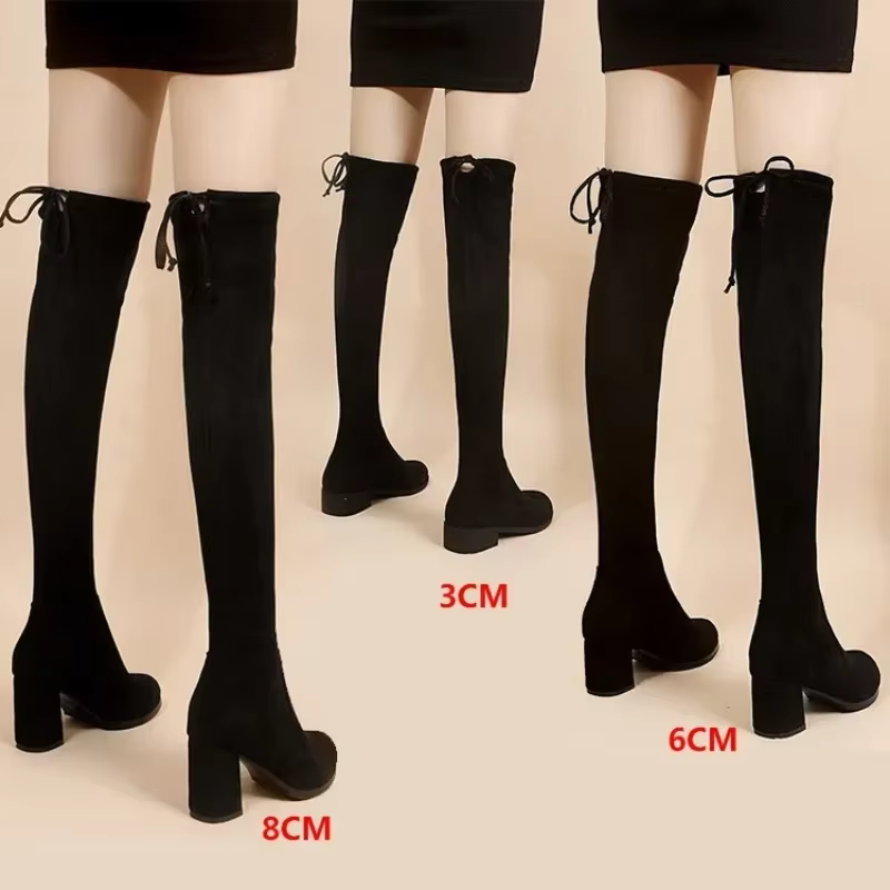 Cuissardes faux daim noir talon bloc 3/6/8 cm count(title)% Cuissardes faux daim noir talon bloc 3/6/8 cm — vue principale
