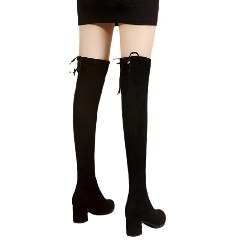 Cuissardes faux daim noir talon bloc 3/6/8 cm count(title)% Cuissardes faux daim noir talon bloc 3/6/8 cm — vue d'ensemble
